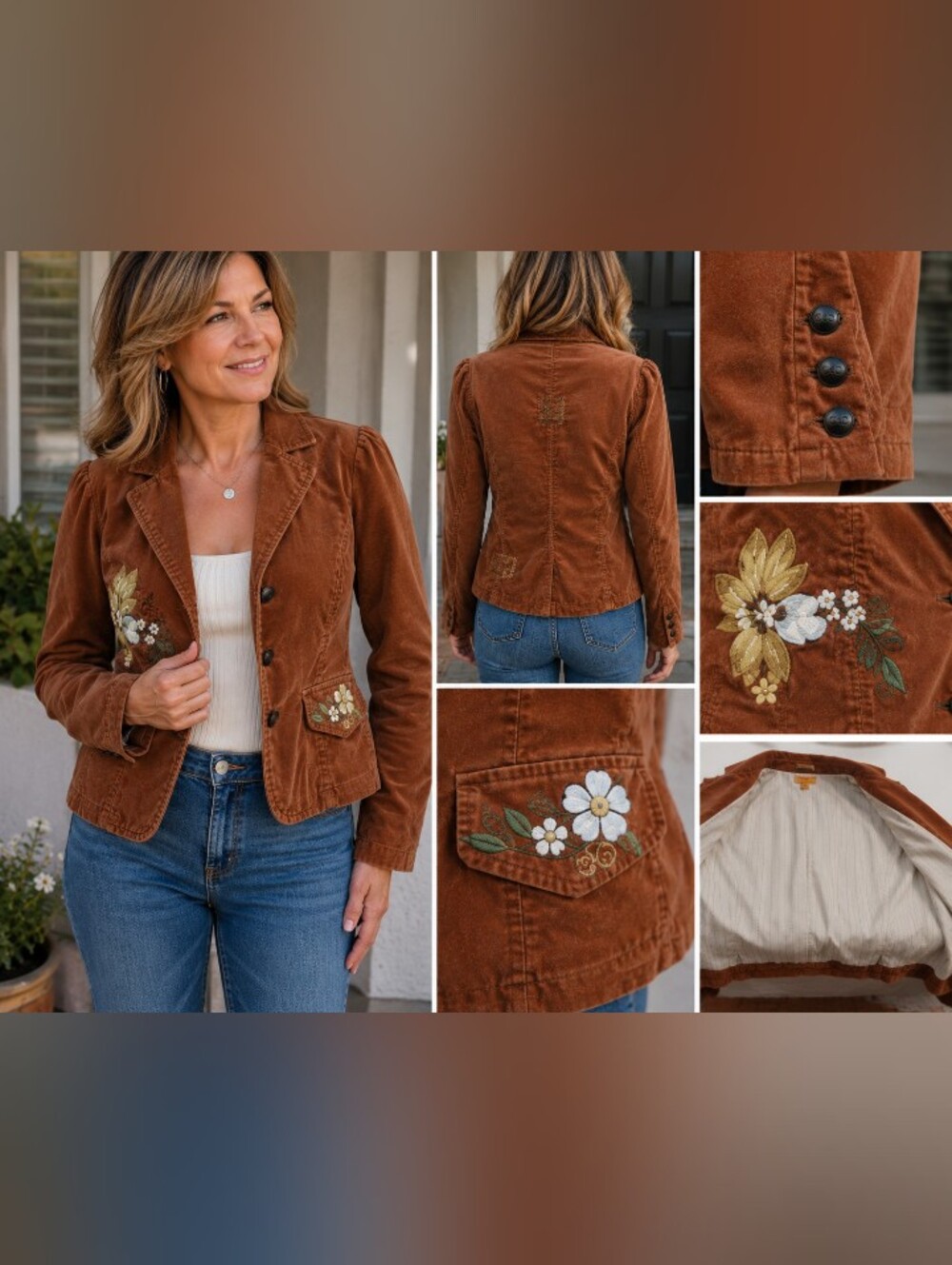 o&g original & glamour embroidered brown retro boho jacket